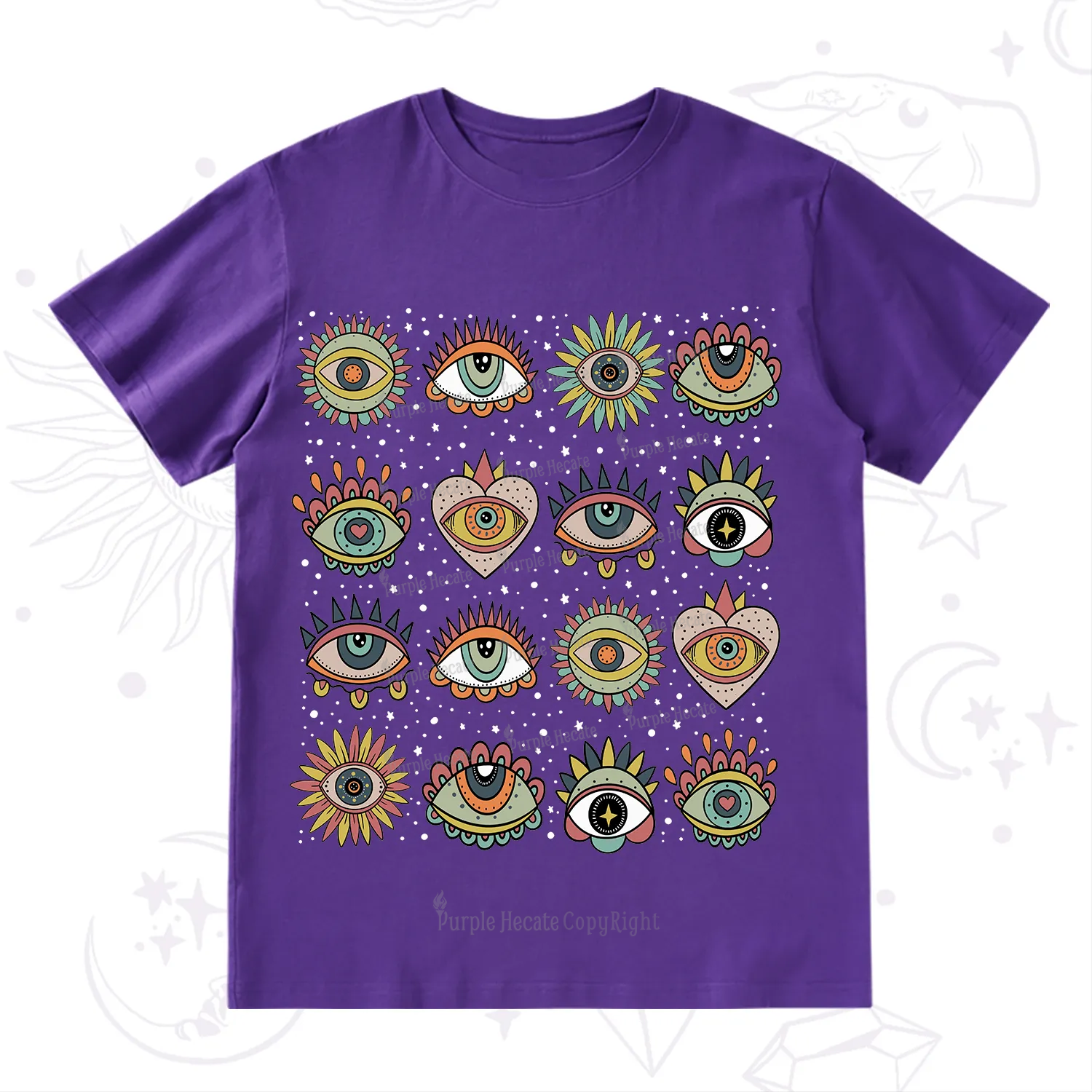 Purplehecate Mystical Evil Eye Pattern T-Shirt