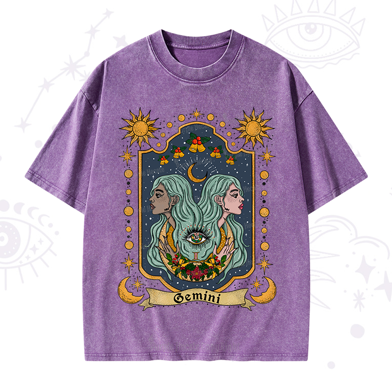 Purplehecate Christmas Gemini Zodiac Washed T-Shirt