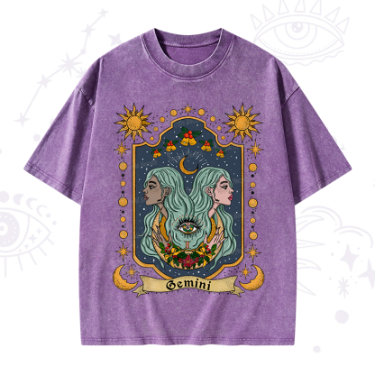 Purplehecate Christmas Gemini Zodiac Washed T-Shirt
