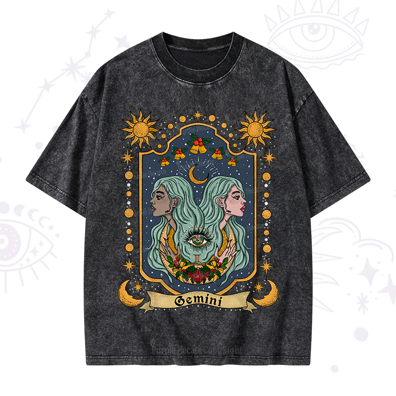 Purplehecate Christmas Gemini Zodiac Washed T-Shirt