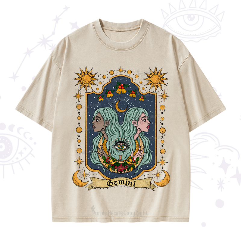 Purplehecate Christmas Gemini Zodiac Washed T-Shirt