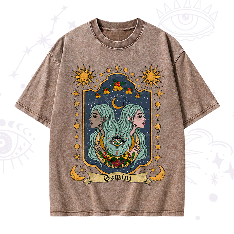 Purplehecate Christmas Gemini Zodiac Washed T-Shirt