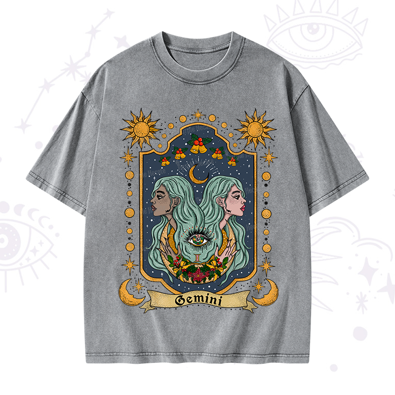 Purplehecate Christmas Gemini Zodiac Washed T-Shirt