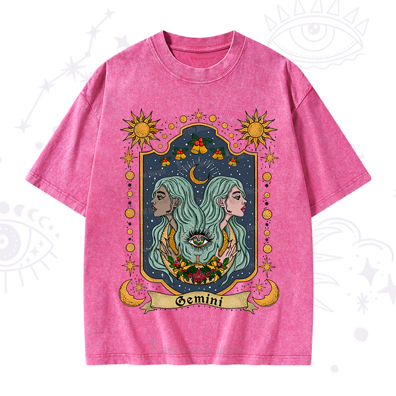 Purplehecate Christmas Gemini Zodiac Washed T-Shirt