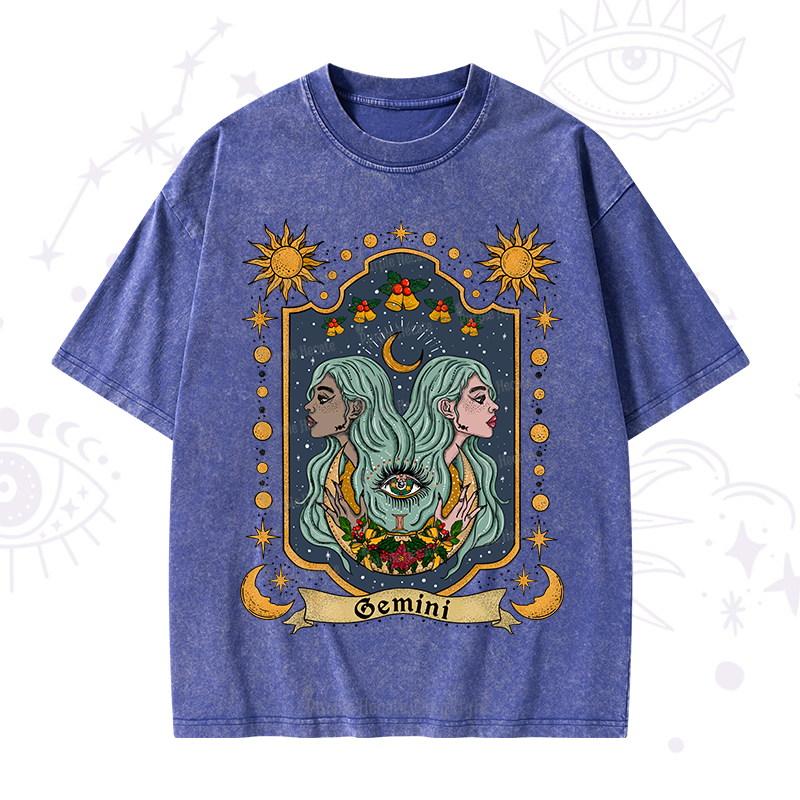 Purplehecate Christmas Gemini Zodiac Washed T-Shirt
