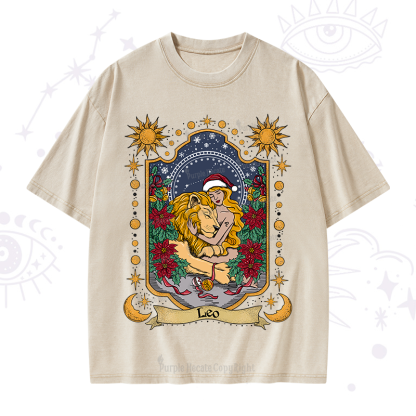 Purplehecate Christmas Leo Zodiac Washed T-Shirt