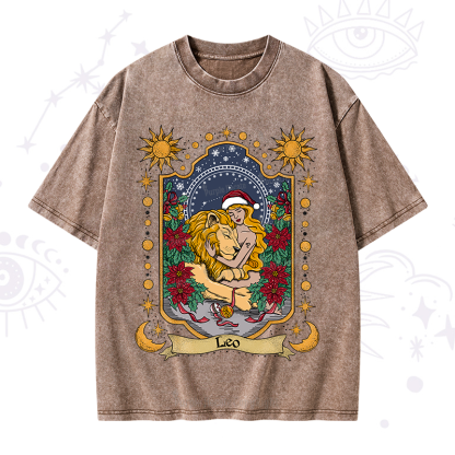 Purplehecate Christmas Leo Zodiac Washed T-Shirt