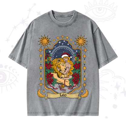 Purplehecate Christmas Leo Zodiac Washed T-Shirt