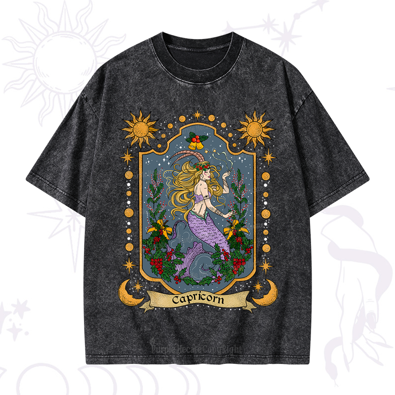 Magic Purplehecate Christmas Capricorn Zodiac Washed T-Shirt