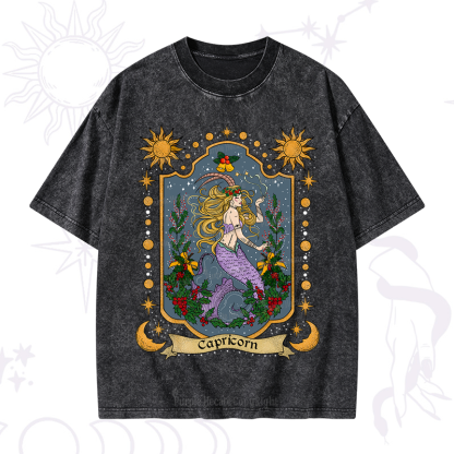 Purplehecate Christmas Capricorn Zodiac Washed T-Shirt