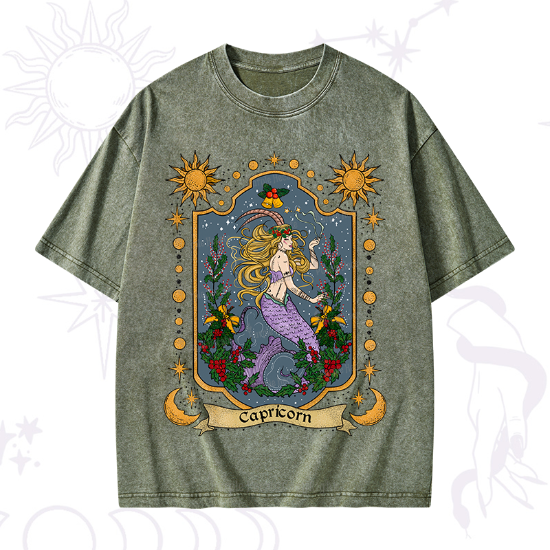 Purplehecate Christmas Capricorn Zodiac Washed T-Shirt