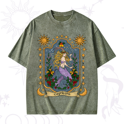 Purplehecate Christmas Capricorn Zodiac Washed T-Shirt