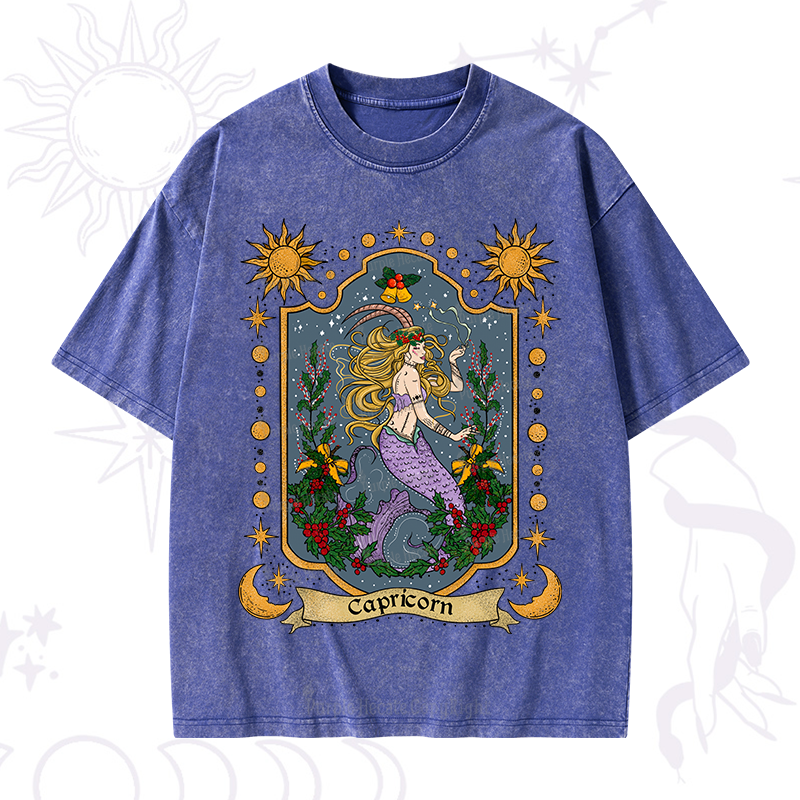 Purplehecate Christmas Capricorn Zodiac Washed T-Shirt