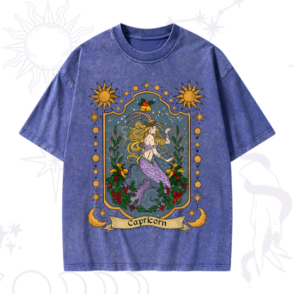 Purplehecate Christmas Capricorn Zodiac Washed T-Shirt