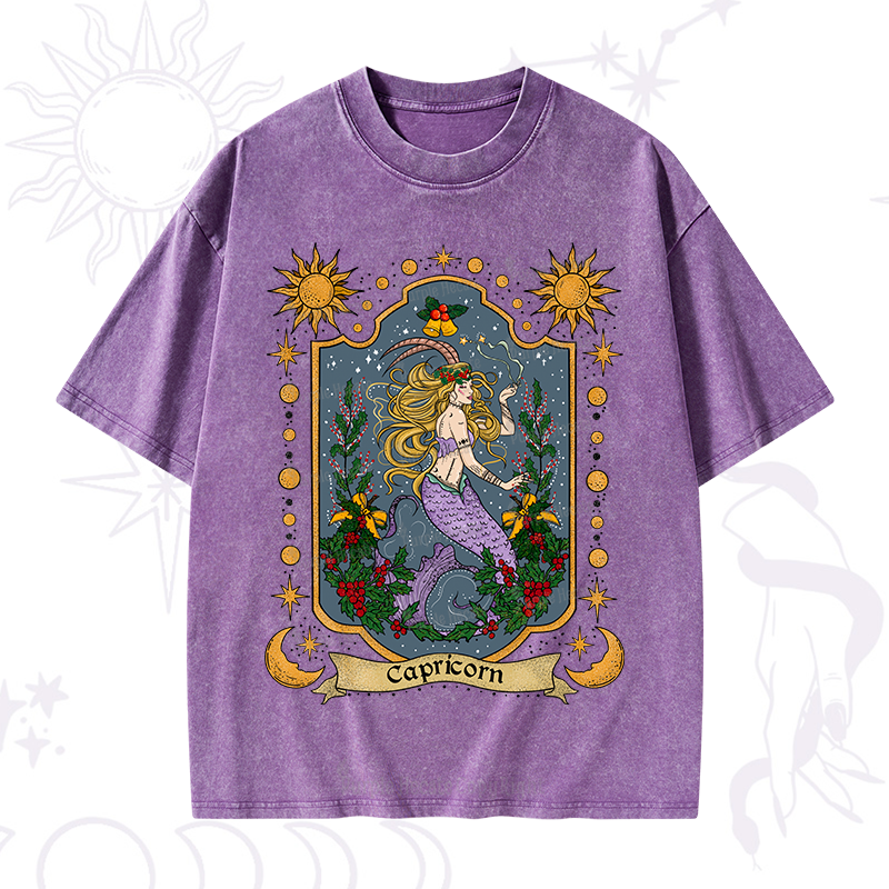 Purplehecate Christmas Capricorn Zodiac Washed T-Shirt