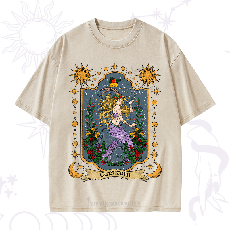 Purplehecate Christmas Capricorn Zodiac Washed T-Shirt