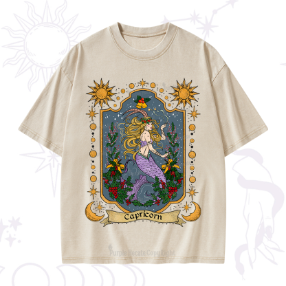 Purplehecate Christmas Capricorn Zodiac Washed T-Shirt