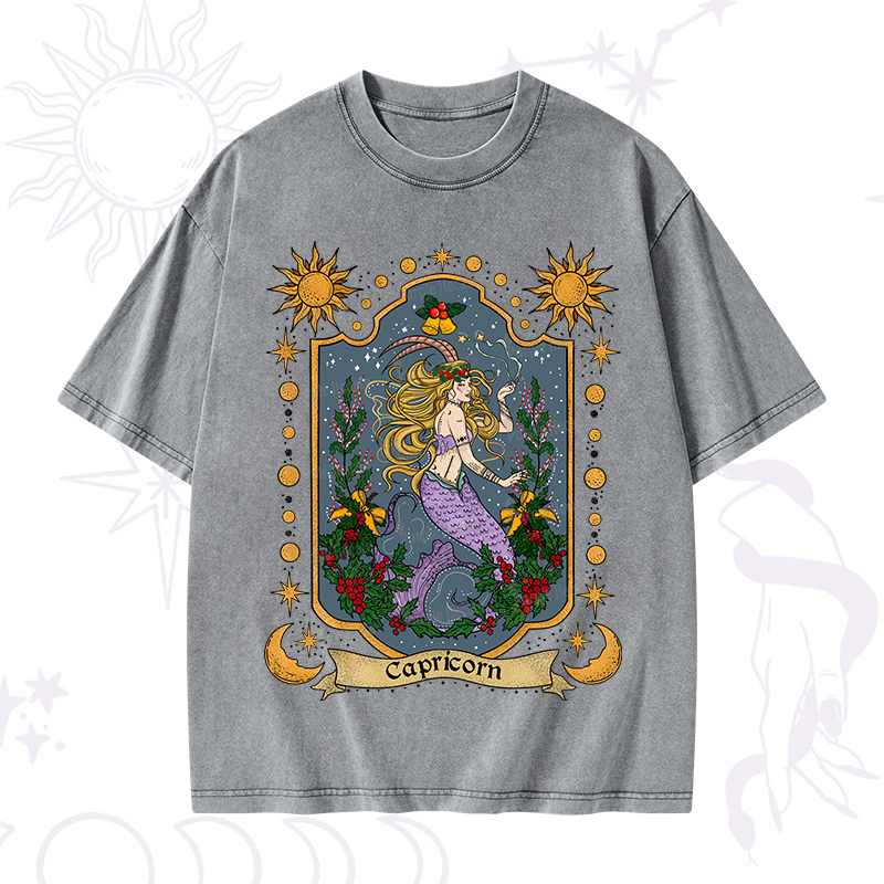 Purplehecate Christmas Capricorn Zodiac Washed T-Shirt