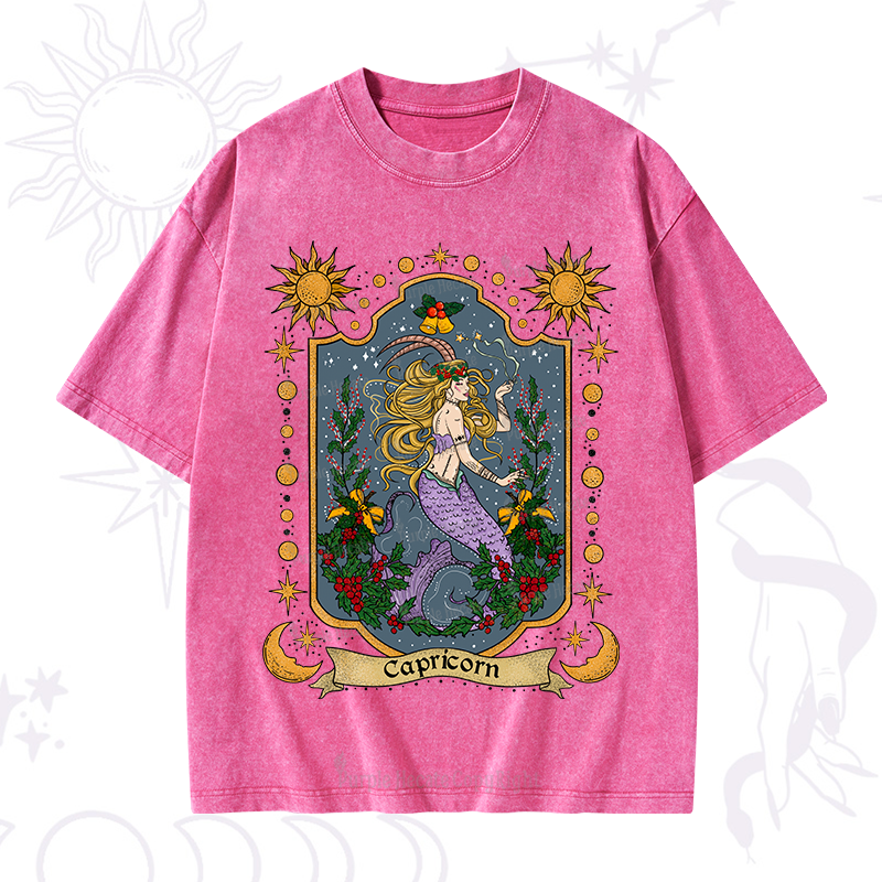 Purplehecate Christmas Capricorn Zodiac Washed T-Shirt