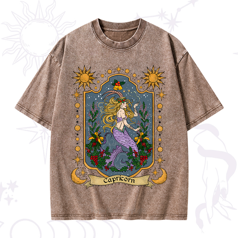 Purplehecate Christmas Capricorn Zodiac Washed T-Shirt
