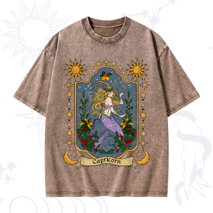 Purplehecate Christmas Capricorn Zodiac Washed T-Shirt