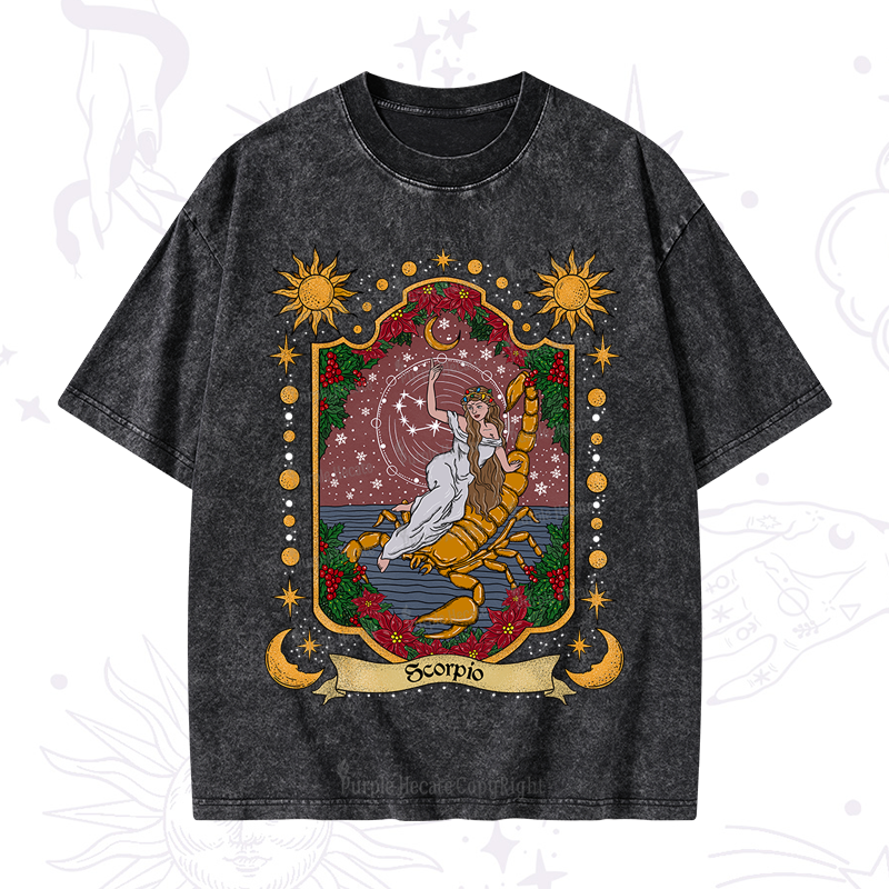 Purplehecate Christmas Scorpio Zodiac Washed T-Shirt