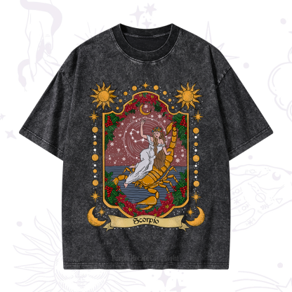 Purplehecate Christmas Scorpio Zodiac Washed T-Shirt