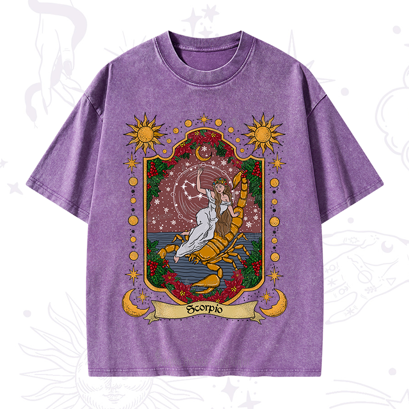 Purplehecate Christmas Scorpio Zodiac Washed T-Shirt