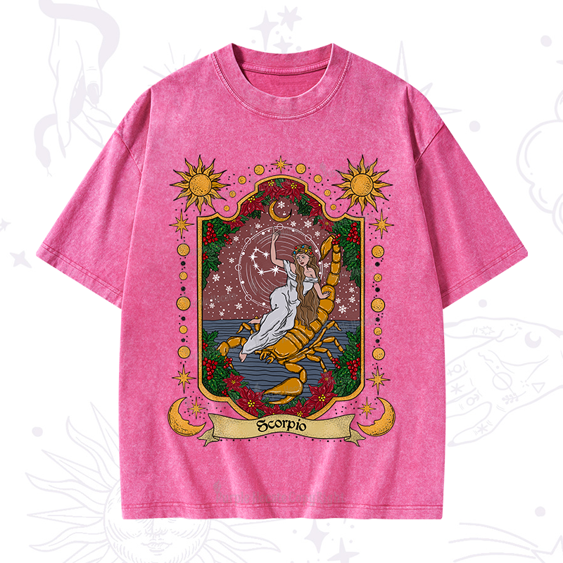 Purplehecate Christmas Scorpio Zodiac Washed T-Shirt