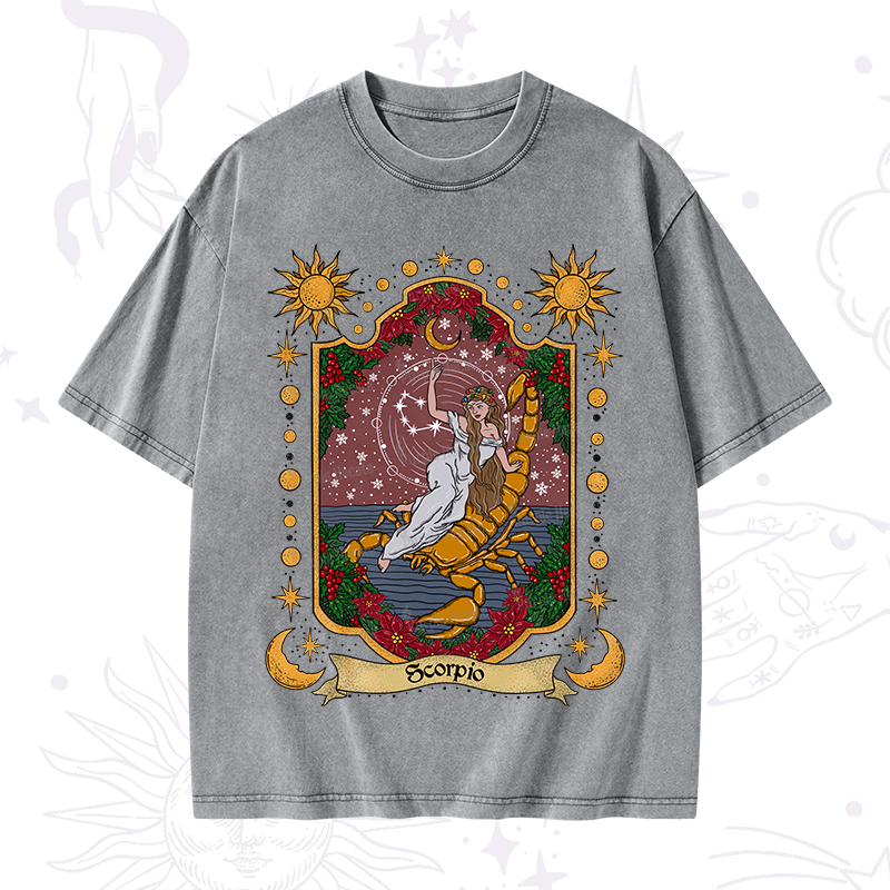 Purplehecate Christmas Scorpio Zodiac Washed T-Shirt