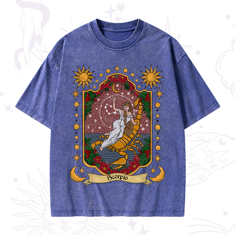 Purplehecate Christmas Scorpio Zodiac Washed T-Shirt