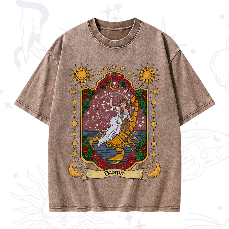 Purplehecate Christmas Scorpio Zodiac Washed T-Shirt