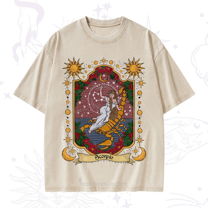 Purplehecate Christmas Scorpio Zodiac Washed T-Shirt