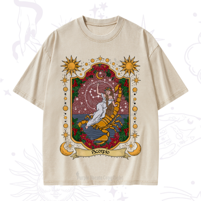 Purplehecate Christmas Scorpio Zodiac Washed T-Shirt