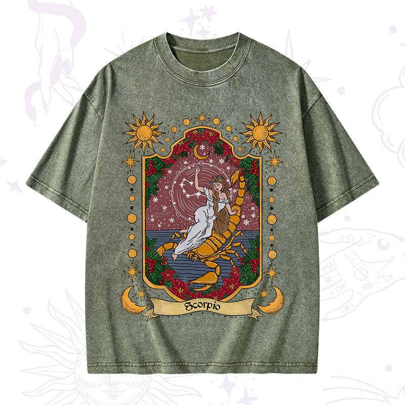 Purplehecate Christmas Scorpio Zodiac Washed T-Shirt
