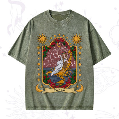 Purplehecate Christmas Scorpio Zodiac Washed T-Shirt