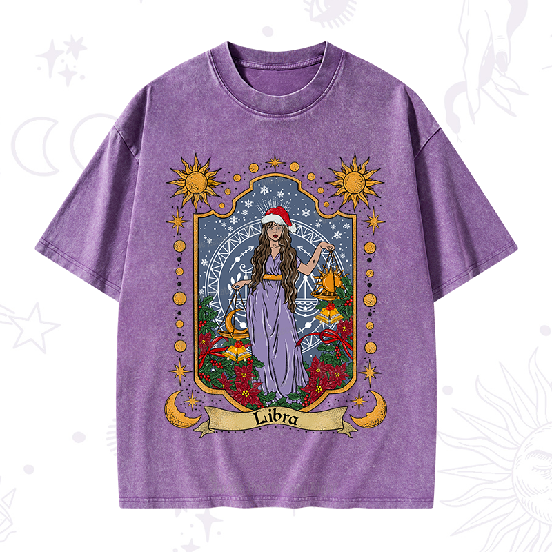 Purplehecate Christmas Libra Zodiac Washed T-Shirt