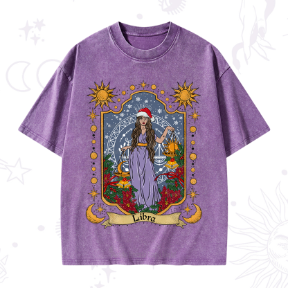 Purplehecate Christmas Libra Zodiac Washed T-Shirt