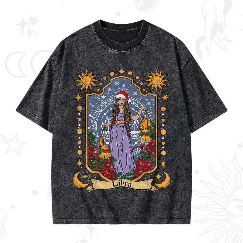 Purplehecate Christmas Libra Zodiac Washed T-Shirt