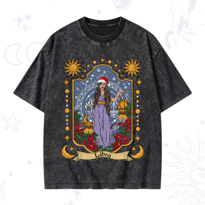 Purplehecate Christmas Libra Zodiac Washed T-Shirt