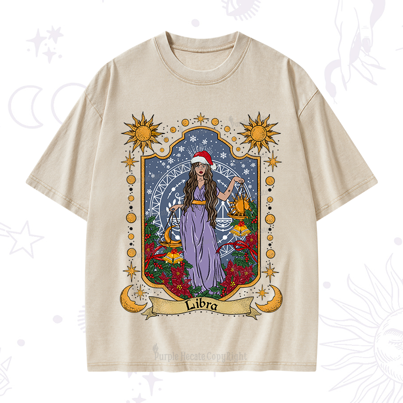 Purplehecate Christmas Libra Zodiac Washed T-Shirt