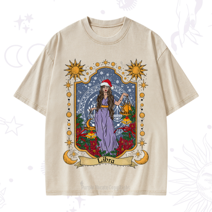 Purplehecate Christmas Libra Zodiac Washed T-Shirt