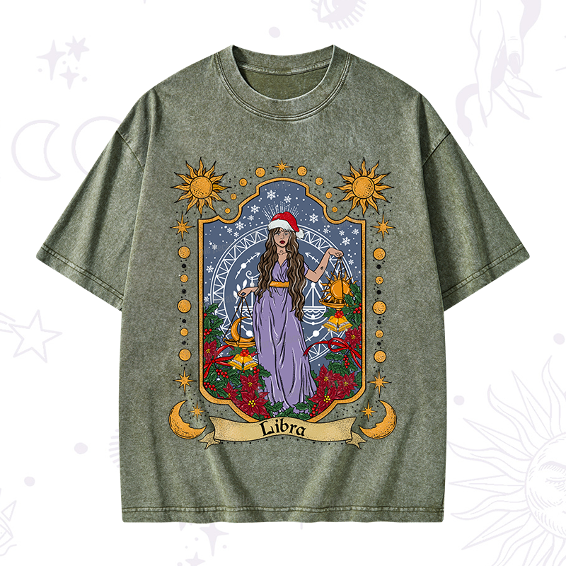 Purplehecate Christmas Libra Zodiac Washed T-Shirt