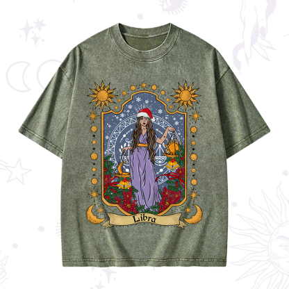 Purplehecate Christmas Libra Zodiac Washed T-Shirt