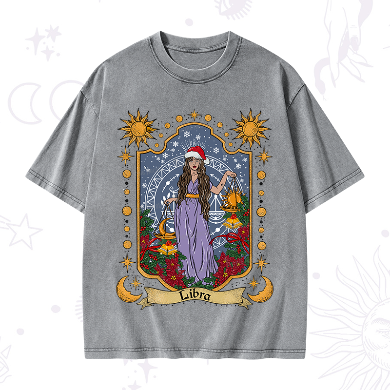 Purplehecate Christmas Libra Zodiac Washed T-Shirt