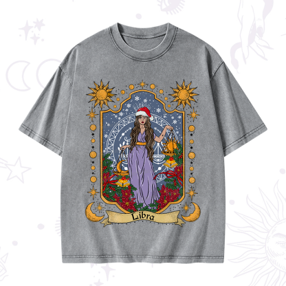 Purplehecate Christmas Libra Zodiac Washed T-Shirt
