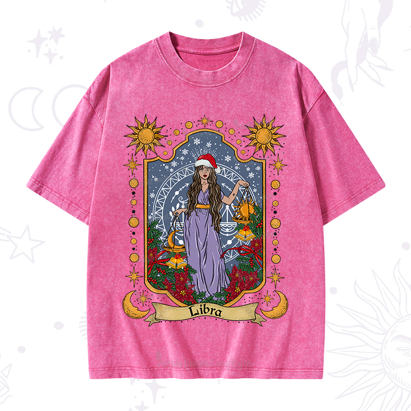 Purplehecate Christmas Libra Zodiac Washed T-Shirt