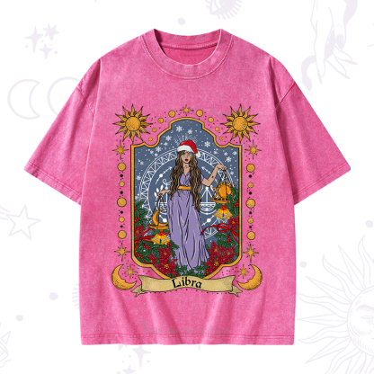 Purplehecate Christmas Libra Zodiac Washed T-Shirt