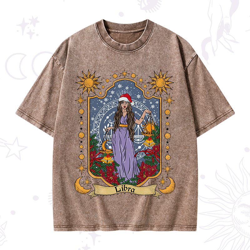 Purplehecate Christmas Libra Zodiac Washed T-Shirt