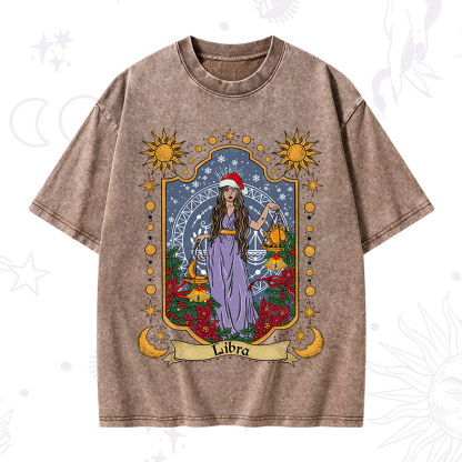Purplehecate Christmas Libra Zodiac Washed T-Shirt